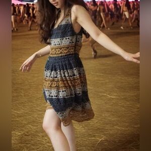 Maeve crochet dress navy mustard sleeveless mini Anthropologie‎ small